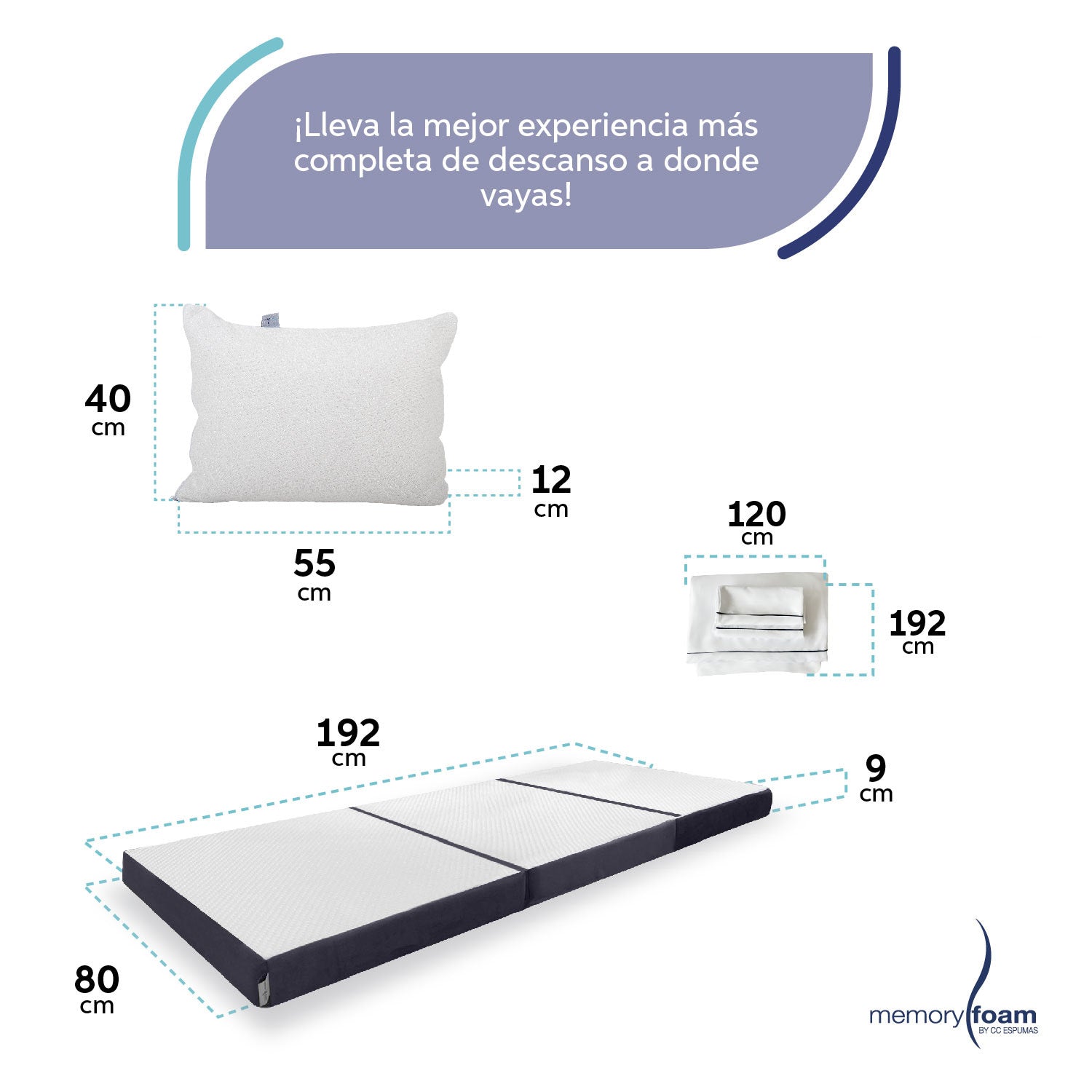 Pack Colchón Plegable + Almohada(s) + Sábanas