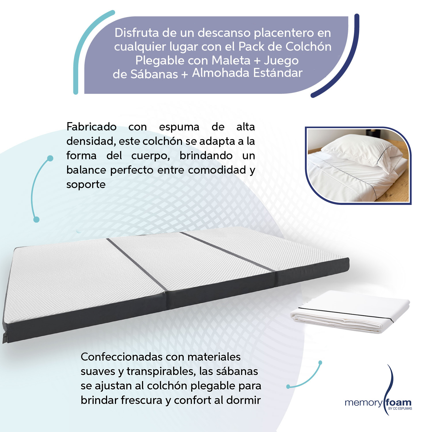 Pack Colchón Plegable + Almohada(s) + Sábanas
