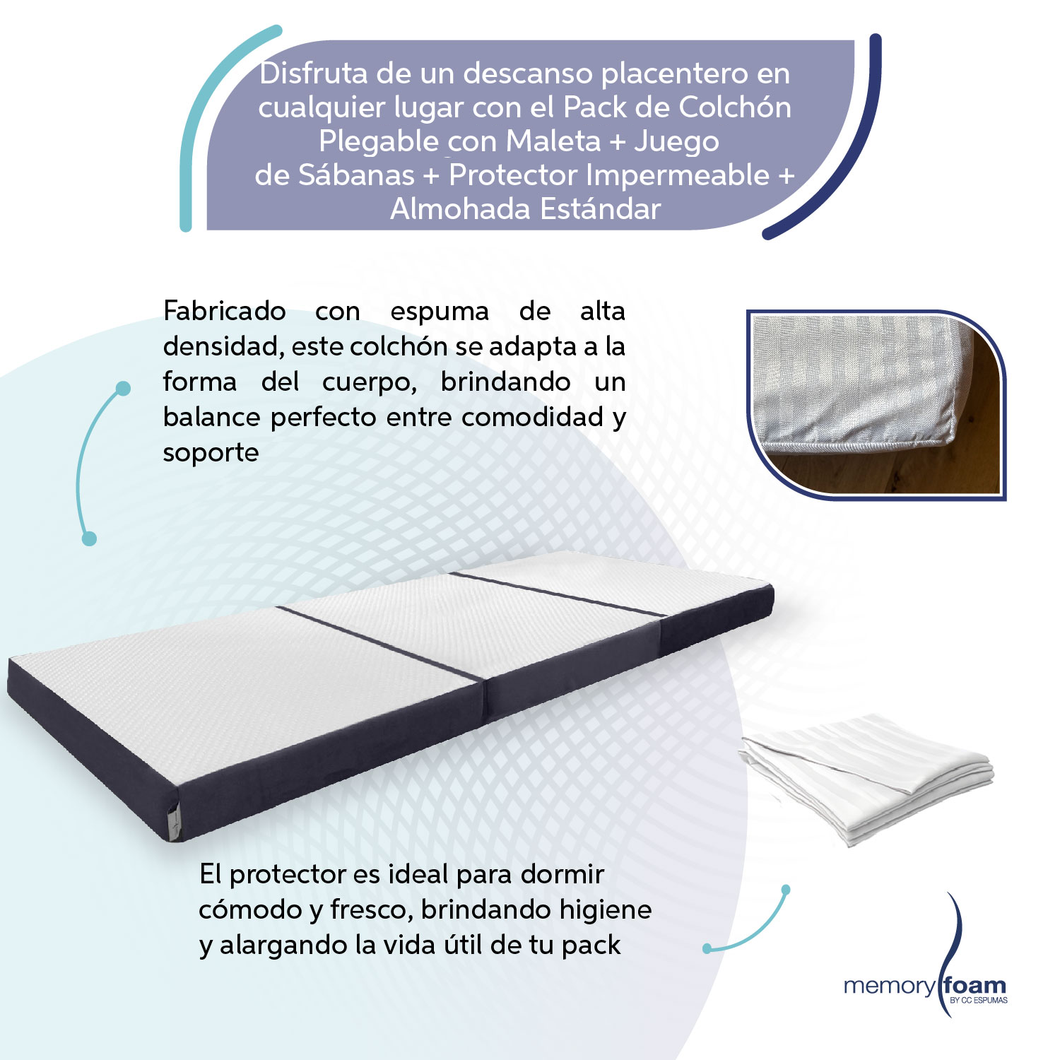 Pack Colchón Plegable + Sábanas + Protector Impermeable + Almohada(s)