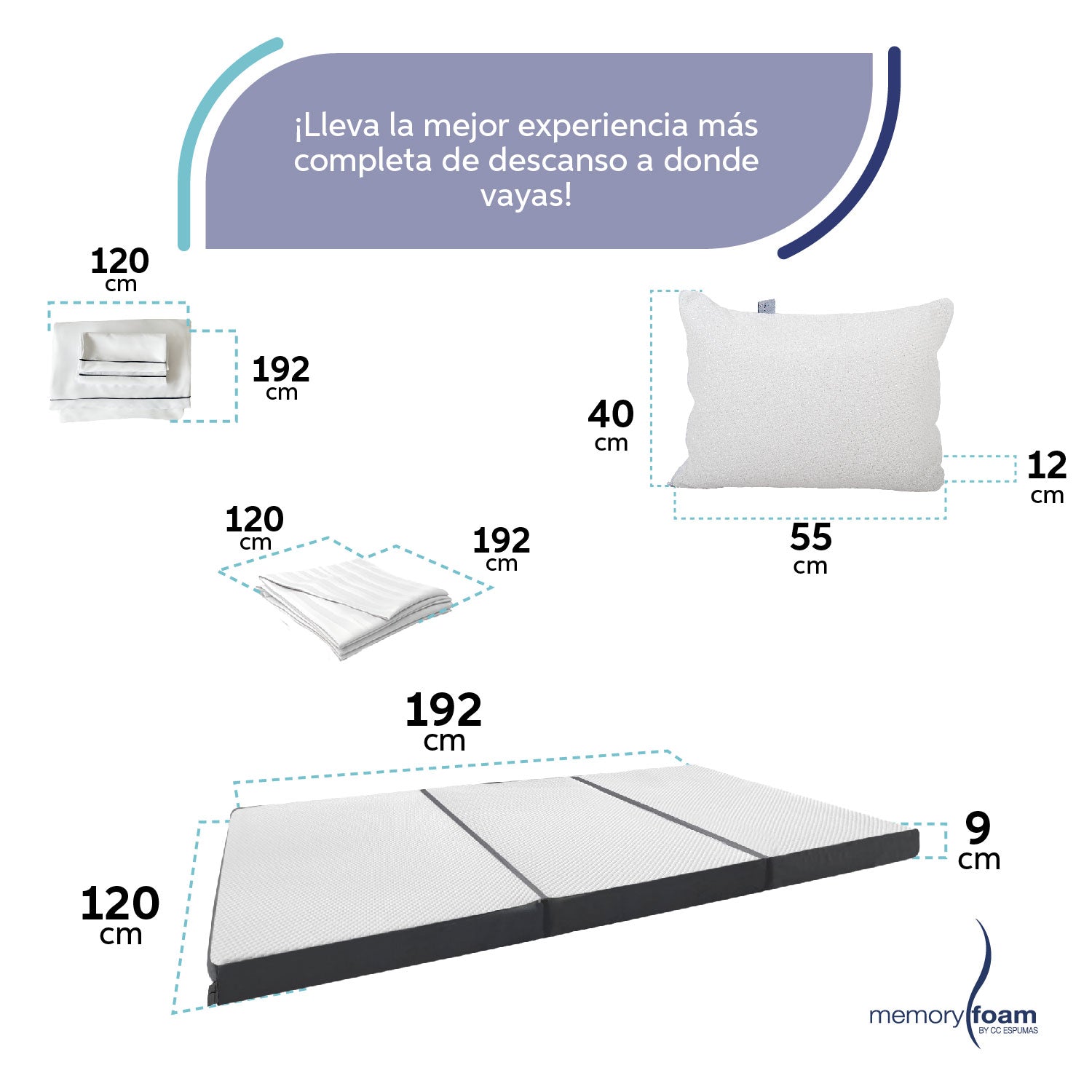 Pack Colchón Plegable + Sábanas + Protector Impermeable + Almohada(s)