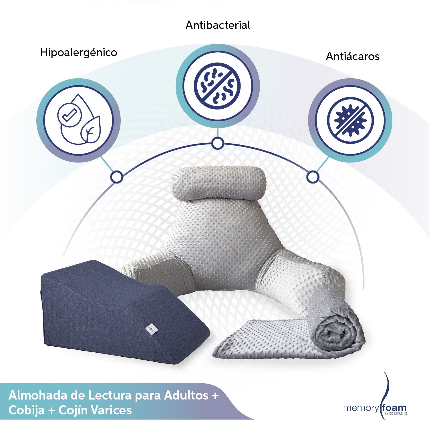 Almohada de lectura de adulto fibra  + Cobija + Cojín varices