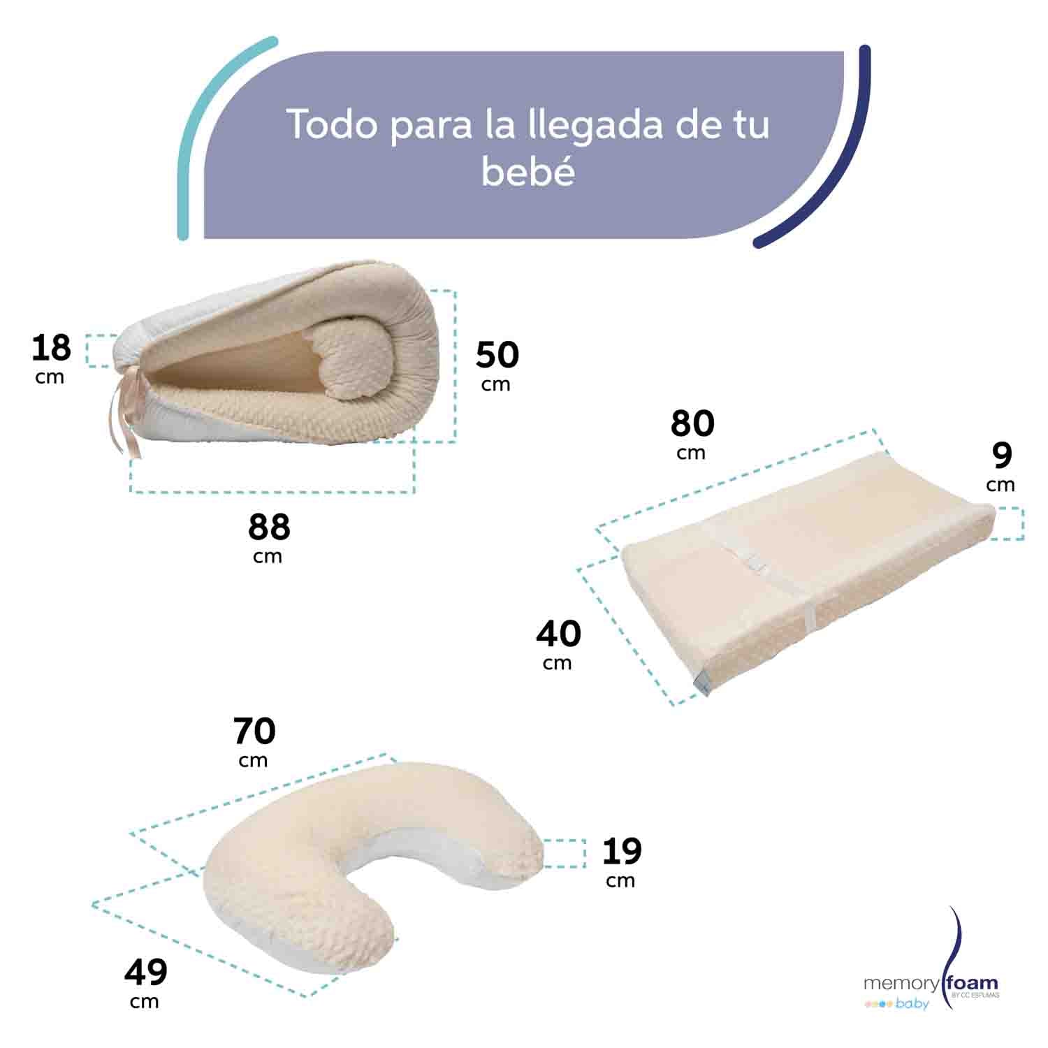 Pack de Bebé con Nido + Almohada de Lactancia + Cambiador