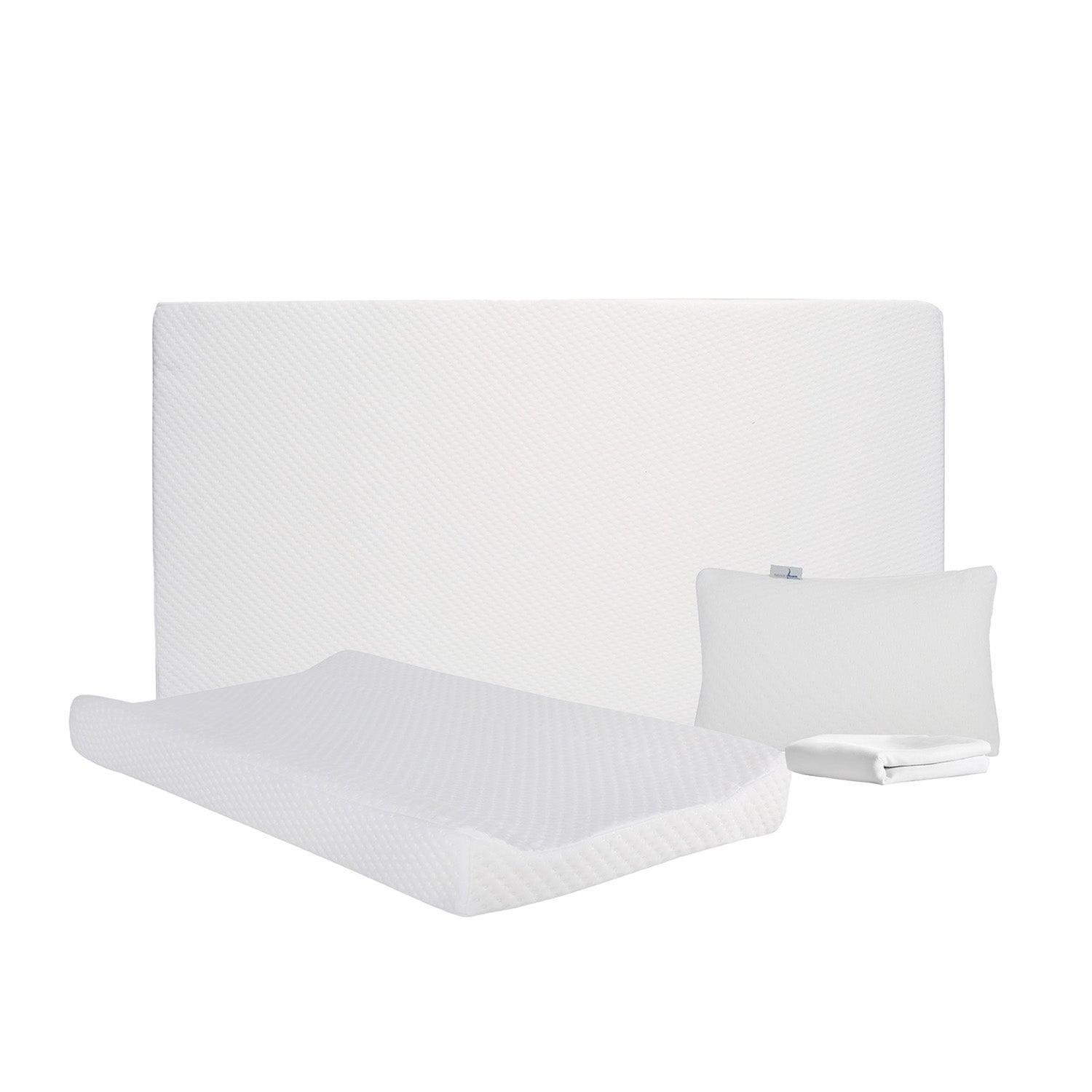 Pack Bebé Colchón de Cuna de viaje + Protector Impermeable + Cambiador + Almohada de bebé