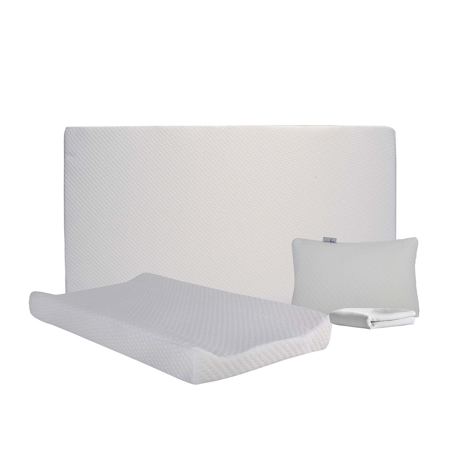 Pack Bebé Colchón de Cuna de viaje + Protector Impermeable + Cambiador + Almohada de bebé