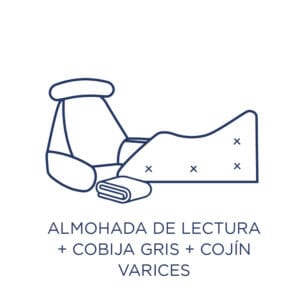 Almohada para lectura + cobija gris + cojín varices